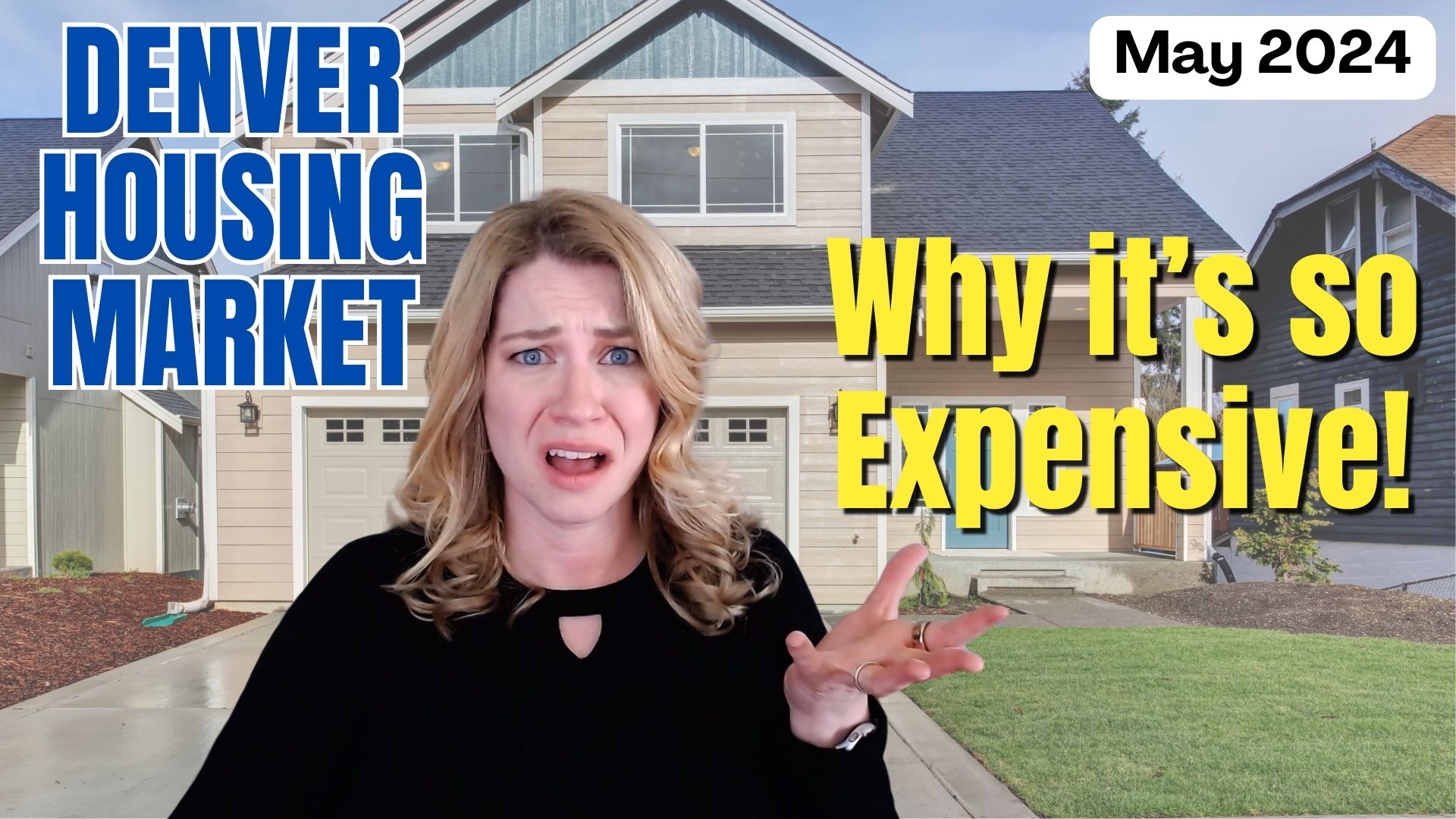 Shocked lady in front of a house saying "why it's so expensive!"